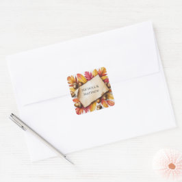 Aquarell Herbstlaub und Eicheln Rustikale Hochzeit Quadratischer Aufkleber