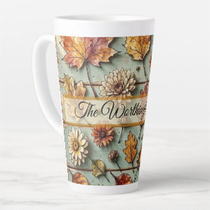 Aquarell Herbstlaub und Holz rustikale Herbstkunst Milchtasse