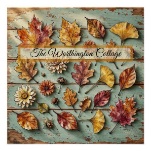 Aquarell Herbstlaub und Holz rustikale Herbstkunst Poster