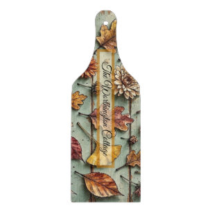 Aquarell Herbstlaub und Holz rustikale Herbstkunst Schneidebrett