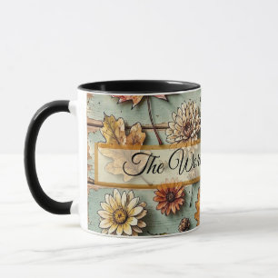Aquarell Herbstlaub und Holz rustikale Herbstkunst Tasse
