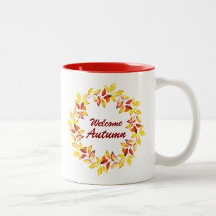 Aquarell Herbstlaub Zweifarbige Tasse
