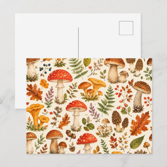 Aquarell-Herbstpilzmuster  Postkarte (Vorne/Hinten)