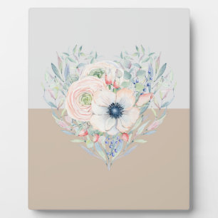 Aquarell-Herz aus Blättern und Blumen Fotoplatte