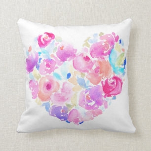 Aquarell-Herz. Blumen-Herz Kissen