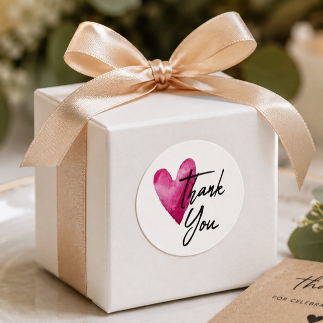 Aquarell-Herz Danke Runder Aufkleber (Simple Thank You Wedding Favor Sticker)