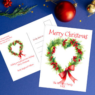 Aquarell-Herz-Kranz-Weihnachtsgruß Feiertagspostkarte