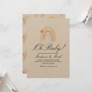 Aquarell-Herz-Regenbogen-Strich-Baby-Party-Rustika Einladung