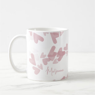 Aquarell-Herz-Stempel Rosa Schriftname Kaffeetasse