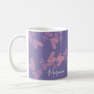 Aquarell-Herz-Stempel Rosa Skript Name Lila Kaffeetasse
