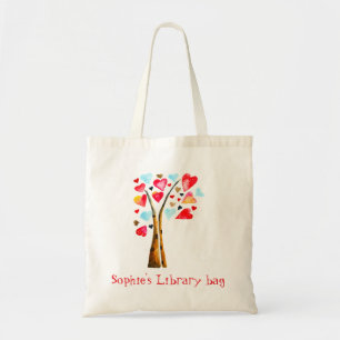 Aquarell-Herzen-Baum-Bibliotheksname Tragetasche