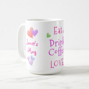 Aquarell-Herzen ESSEN Trinken Kaffee LIEBE Kaffeetasse