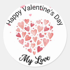 Aquarell-Herzen "Frohen Valentinstag, meine Liebe" Runder Aufkleber
