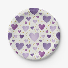 Aquarell-Herzen & Gold-Sprinkles Whimsy Pappteller