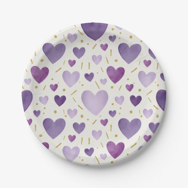 Aquarell-Herzen & Gold-Sprinkles Whimsy Pappteller (Vorderseite)