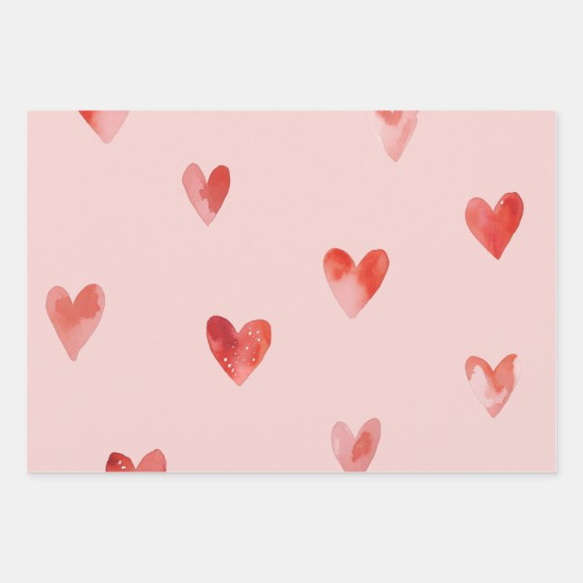 Aquarell-Herzen Nahtloses Muster Geschenkpapier Set (Vorderseite)
