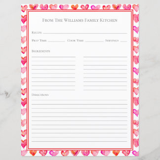Aquarell-Herzen Rosa Weiße Rezept-Papierblatt