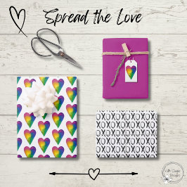 Aquarell-Herzen und XOXO-Geschenkpapierbögen Geschenkpapier Set