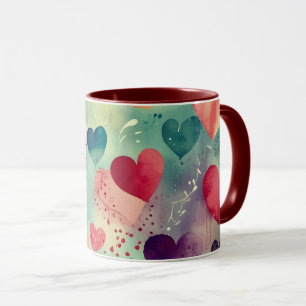 Aquarell-Herzen Zweifarben-Tasse  Tasse