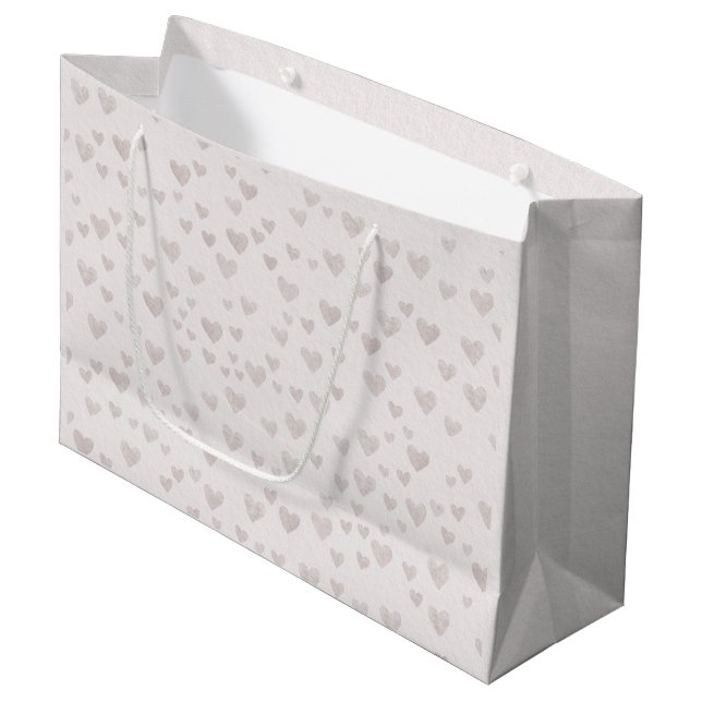 Aquarell-Herzmuster-Geschenktasche Große Geschenktüte (Vorderseite Schrägansicht)