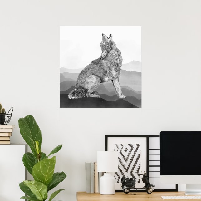 Aquarell heulender Kojote Tierkunst Poster (Heimbüro)
