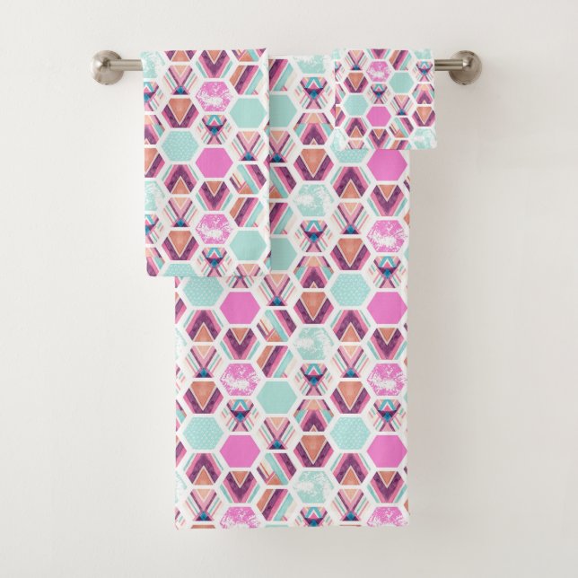Aquarell-Hexagon-Muster Badhandtuch Set (Insitu)