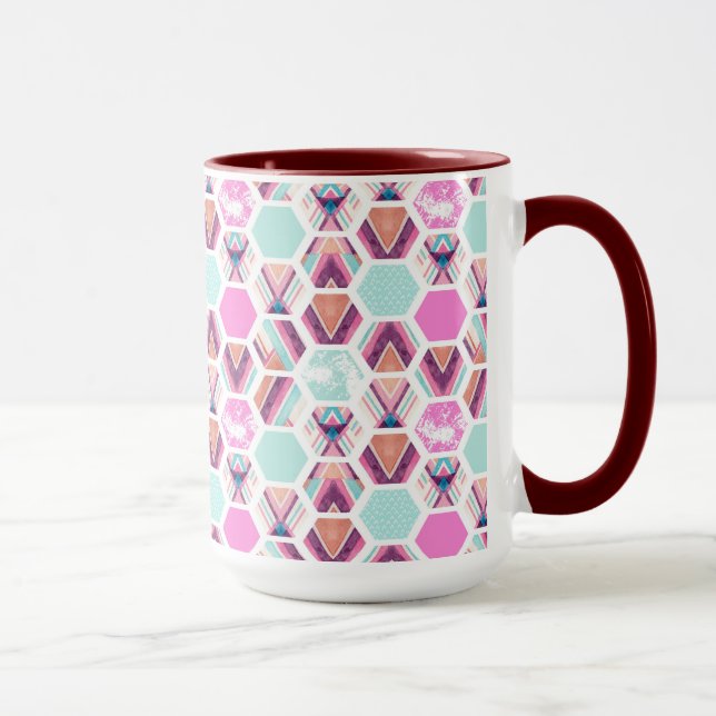 Aquarell-Hexagon-Muster Tasse (Rechts)