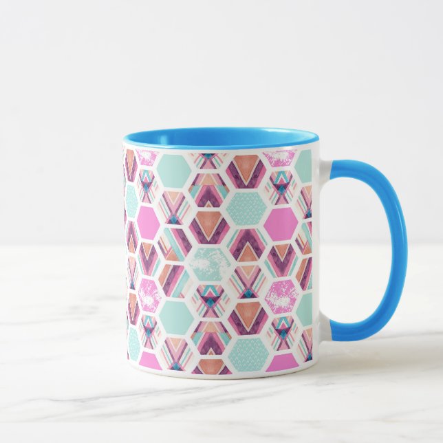 Aquarell-Hexagon-Muster Tasse (Rechts)