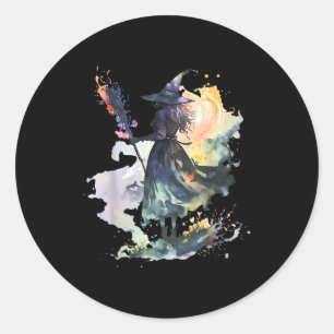 Aquarell-Hexe Halloween Herbst Kunstmalerei Runder Aufkleber