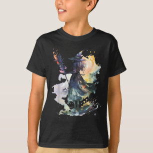 Aquarell-Hexe Halloween Herbst Kunstmalerei T-Shirt