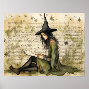 Aquarell-Hexen-Vintage-Papiere Poster
