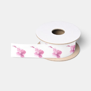 Aquarell-Hibiskus-Blüten-Rosa-Tropische-Grünpflanz Satinband