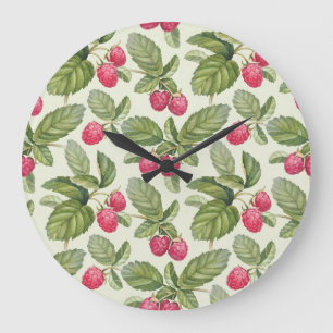 Aquarell-Himbeer-Nahtloses Musterdesign Große Wanduhr