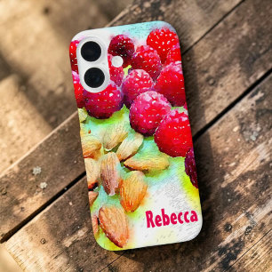 Aquarell Himbeeren und Mandeln iPhone 16 Hülle