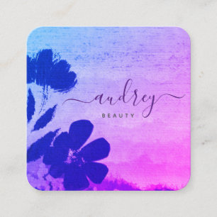 Aquarell Himmel Blau und Rosa Blumen Quadratische Visitenkarte