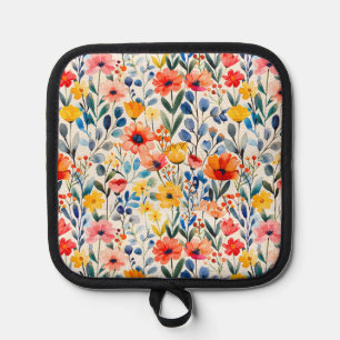 Aquarell-Hintergrund mit Frühlingswildblumen-99034 Topflappen