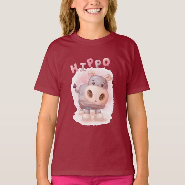 Aquarell-Hippo-Poster-Merchandising T-Shirt (Vorderseite)