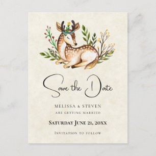 Aquarell-Hirsch beim Hinlegen Boho Save the Date Einladungspostkarte