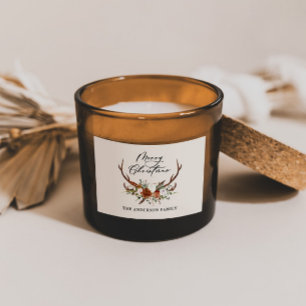 Aquarell-Hirsch-Blumen-Frohe-Weihnachten Rechteckiger Aufkleber