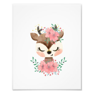 Aquarell Hirsch mit Florals Foto drucken