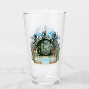 Aquarell-Hirsch personalisierter Monogramm-Buchsta Glas
