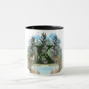 Aquarell-Hirsch personalisierter Monogramm-Buchsta Tasse