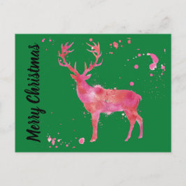Aquarell Hirsch, rosa orange grün Frohe Weihnachte Feiertagspostkarte
