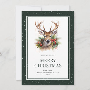 Aquarell Hirsch Schneegrün Frohe Weihnachten