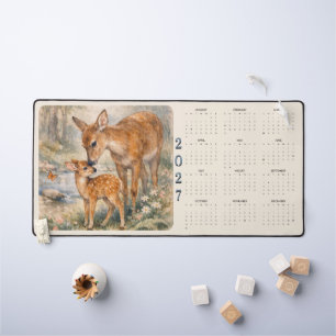 Aquarell-Hirsch und Hirschkalb 2027 Kalender Schreibtischunterlage