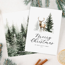 Aquarell-Hirsch-Wald-Weihnachtskarte Feiertagskarte