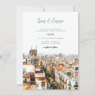 Aquarell-Hochzeit in Barcelona Einladung