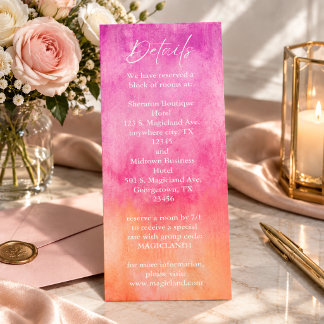 Aquarell-Hochzeitsdetails in heißem Rosa und Orang Menükarte