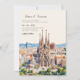 Aquarell-Hochzeitseinladung Barcelona Spanien Einladung