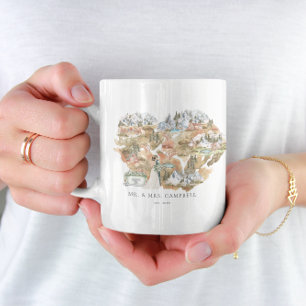 Aquarell-Hochzeitskarte   Monogramm Frischvermählt Kaffeetasse